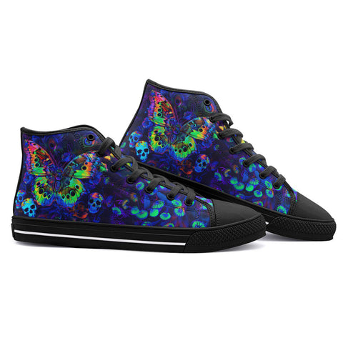 High-Top Canvas Shoes Neon Butterfly and Skulls