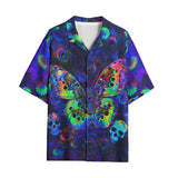 Hawaiian Shirt Neon Butterfly and Skulls