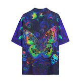 Hawaiian Shirt Neon Butterfly and Skulls