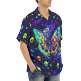 Hawaiian Shirt Neon Butterfly and Skulls