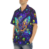 Hawaiian Shirt Neon Butterfly and Skulls