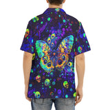 Hawaiian Shirt Neon Butterfly and Skulls