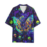 Hawaiian Shirt Neon Butterfly and Skulls