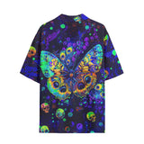 Hawaiian Shirt Neon Butterfly and Skulls