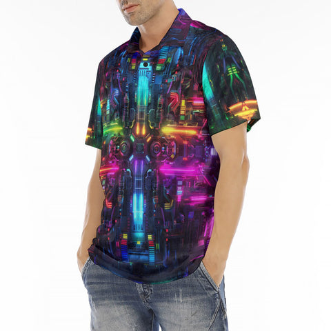 Men's Polo Shirt Neon Light Digital Art