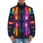 Down-Padded Puffer Jacket Neon Light Digital Art