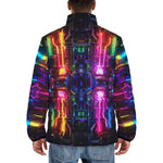 Down-Padded Puffer Jacket Neon Light Digital Art