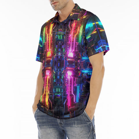 Men's Polo Shirt Neon Light Digital Art