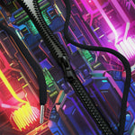 Men's Zip Up Hoodie Neon Light Digital Art
