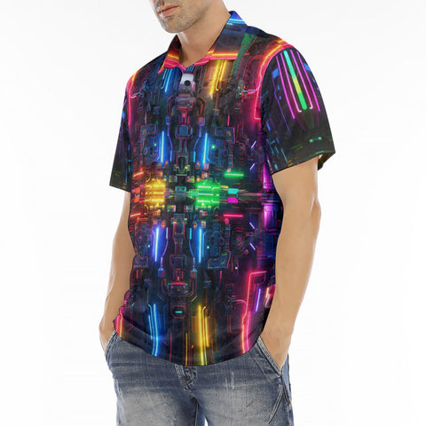 Men's Polo Shirt Neon Light Digital Art