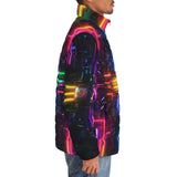 Down-Padded Puffer Jacket Neon Light Digital Art