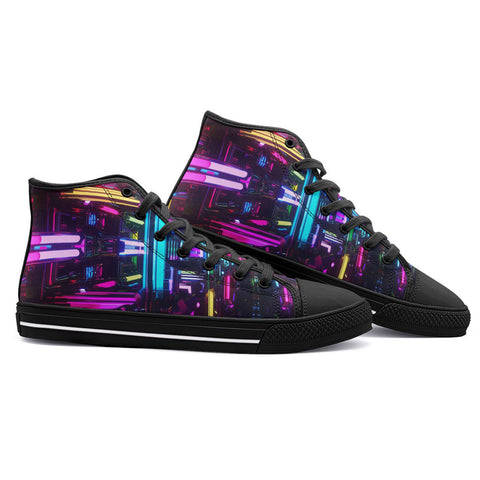 High-Top Canvas Shoes Neon Light Digital Art