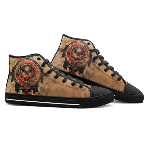 High-Top Canvas Shoes Ancient Aztec Artwork