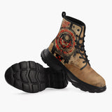 Casual Leather Chunky Boots Ancient Aztec Artwork
