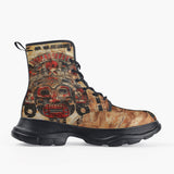 Casual Leather Chunky Boots Ancient Mayan Artwork
