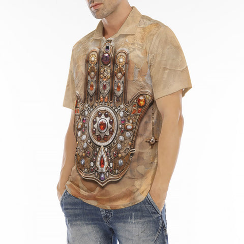 Men's Polo Shirt Hamsa Hand Gems Decorated