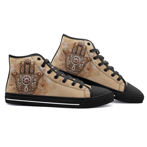 High-Top Canvas Shoes Hamsa Hand Gems Decorated