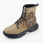 Casual Leather Chunky Boots Hamsa Hand Gems Decorated