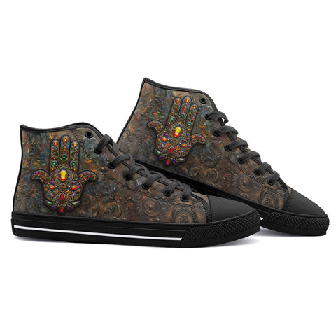 High-Top Canvas Shoes Hamsa Hand with Colorful Gems