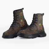 Casual Leather Chunky Boots Hamsa Hand with Colorful Gems