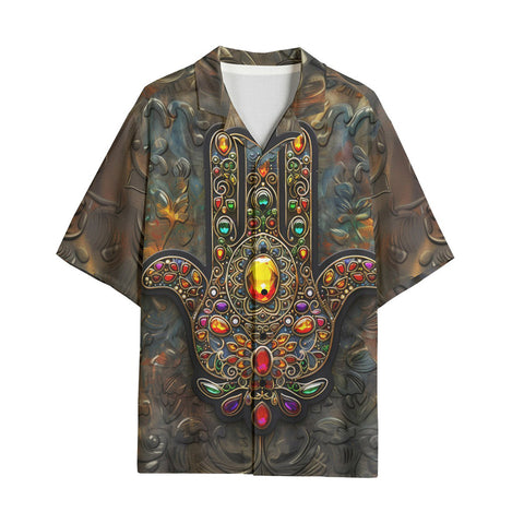 Hawaiian Shirt Hamsa Hand with Colorful Gems