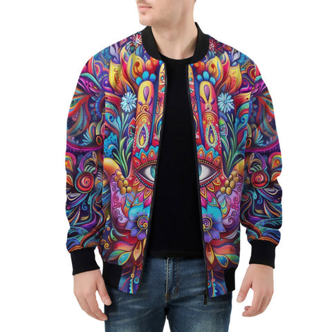 Bomber Jacket Hamsa Hand Psychedelic Colors