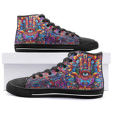 High-Top Canvas Shoes Hamsa Hand Psychedelic Colors
