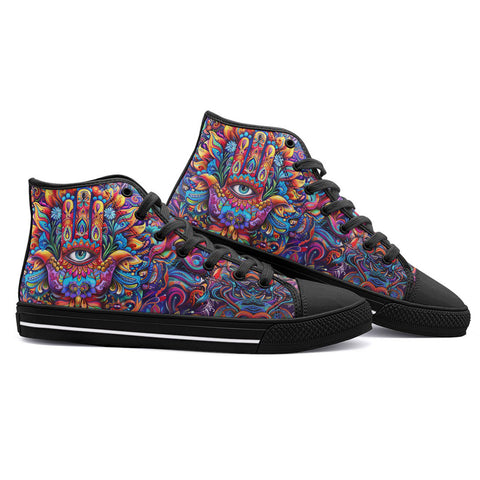 High-Top Canvas Shoes Hamsa Hand Psychedelic Colors