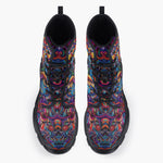 Casual Leather Chunky Boots Hamsa Hand Psychedelic Colors