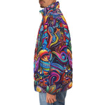 Down-Padded Puffer Jacket Hamsa Hand Psychedelic Colors