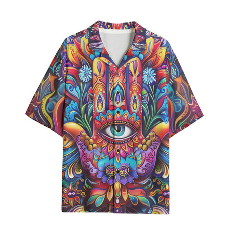 Hawaiian Shirt Hamsa Hand Psychedelic Colors