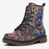 Leather Boots Colorful Psychedelic Hamsa Hand