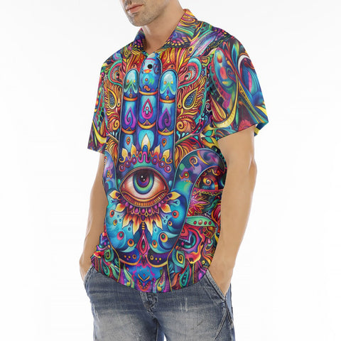 Men's Polo Shirt Colorful Psychedelic Hamsa Hand