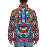 Down-Padded Puffer Jacket Colorful Psychedelic Hamsa Hand