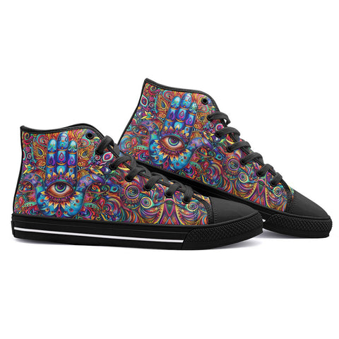 High-Top Canvas Shoes Colorful Psychedelic Hamsa Hand