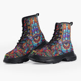 Casual Leather Chunky Boots Colorful Psychedelic Hamsa Hand