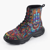 Casual Leather Chunky Boots Colorful Psychedelic Hamsa Hand