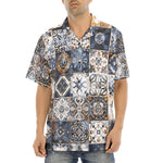 Hawaiian Shirt Blue and White Patchwork Tiles