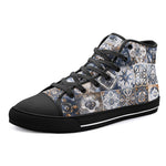 High-Top Canvas Shoes Blue and White Patchwork Tiles