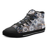 High-Top Canvas Shoes Blue and White Patchwork Tiles