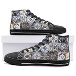 High-Top Canvas Shoes Blue and White Patchwork Tiles