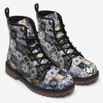 Leather Boots Blue and White Patchwork Tiles