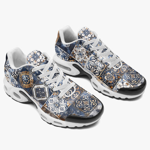 Air Cushion Sneakers Blue and White Patchwork Tiles