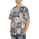 Hawaiian Shirt Blue and White Patchwork Tiles