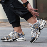 Air Cushion Sneakers Blue and White Patchwork Tiles