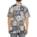 Hawaiian Shirt Blue and White Patchwork Tiles