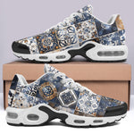 Air Cushion Sneakers Blue and White Patchwork Tiles