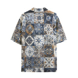 Hawaiian Shirt Blue and White Patchwork Tiles