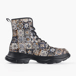 Casual Leather Chunky Boots Vintage Moroccan Tiles