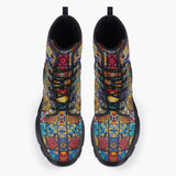 Casual Leather Chunky Boots Colorful Mosaic Ceramic Tiles